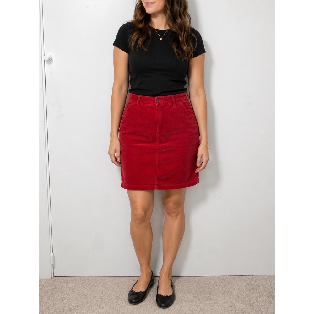 American Living Red Corduroy Mini Skirt Womens Size 4 Cotton Straight‎ Pockets